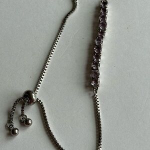 Light violet color rhinestone bolo bracelet/ adjustable/ silver tone
